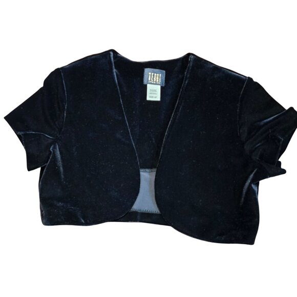 Velvet Black Short Sleeve Bolero Jacket Shrug For Women Size M By Tiana B - Picture 1 of 10